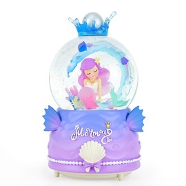 BREIS Snow Globe,100MM Mermaid Snow Globes Automatic Snowflakes with Music Boxes LED Lights,Home Decor Birthday Christmas Valentines Gifts for Girls Kids Girlfriend Women