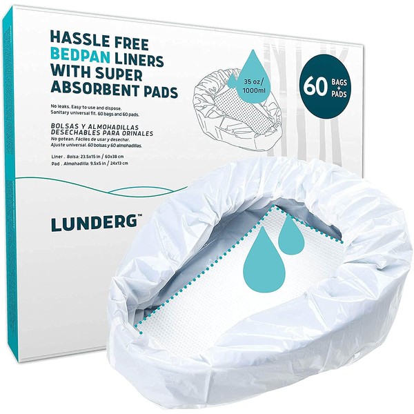 Lunderg Bedpan Liners with Super Absorbent Pads - Value Pack