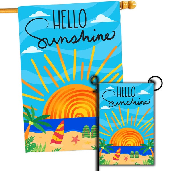 HAONEFECT Hello Sunshine Flag Double Sided, Summer Yard Outdoor Decoration,
