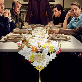 AMZALI Thanksgiving Table Runner 72 inches Long, Cutwork Sunflower Fall Table Runner Embroidered Floral Dresser Scarf for Autumn Holiday Home Kitchen Dining Fall Tabletop Decoration (Runner 15"×72")