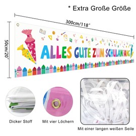 School Decoration Banner, Alles Gute Zum Schulanfang Decorative Banner, School Introduction Decoration for First Day of School Decoration Girls Boys 300 x 50 cm (White)