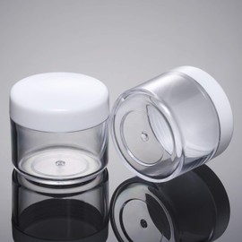 Juego de 20 tarros redondos de plástico para cosméticos con tapa para muestras de cremas líquidas, 20 ml (tapa blanca)
