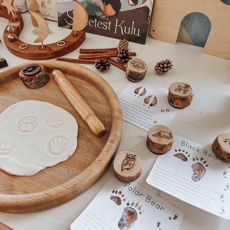 9 Pack Wooden Animal Tracks Playdoh Stamps Animal Prints