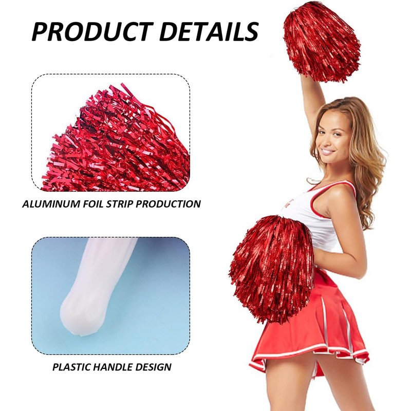 Metallic Foil Cheerleading Pom Poms, 4 Pack Metallic Foil Cheerleading