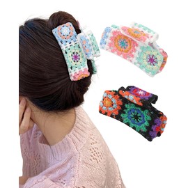 HAIMEIKANG 2PCS Large Hair Claw Clips - Crochet Hair Clips for Thick Hair Strong Hold Hair Jaw Clips Non-slip Knitted Hair Clips Cute Strawberries Hair Accessories for Women Girls