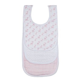 Lässig Set of 3 Lela Muslin Bibs Soft Cotton Drooling Spit with Chain Closure Various Designs Light Pink
