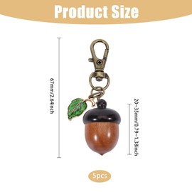 CHGCRAFT Pack of 5 Wooden Acorn Nut Box Key Chain, Switchable Ebony Decoration with Alloy Lobster Claw Clasps for DIY Keychain Necklace Crafting Jewellery Making, Camel, 2.6 Inches
