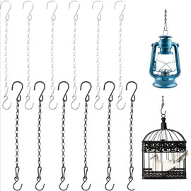 TRLREQ 12 Stück Blumenampel-Ketten, 6 silberne und 6 schwarze, Stahlkette mit zwei S-Haken, Metallkette 29 cm, Kette Zum Aufhängen Für Blumenampeln