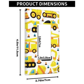 Pznen Construction Trucks Single Rocker Switch Plate Construction Vehicles Nursery Wall Plate 1 Gang Standard Plug Cover for GFCI Outlet Home Decorative Office