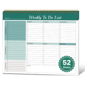 Weekly To Do List Notepad with Priorities,Follow Up 8.5"×11" 12 Monthes Undated Weekly Desk Planner Organizer for School,Office Supplies,Family，Green