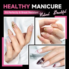 UNA GELLA Medium Almond Nail Tips, 312pcs Almond Gel Nails Tips Shape Pre Etched Full Cover Clear Fake Acrylic Pointed Press On Nails No C Curve for Nail Extension Christmas Art DIY Salon 12 Sizes