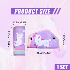 DiiWmme 2PCS Thick Seat Belt Covers for Kids, Non-Slip Adjustable Shoulder Pads, Soft Car Seat Belt Pads for Children, Universal Neck and Belly Protector, Cute Animal Design Car Accessories (Purple)