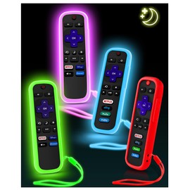 4Pack Cover for Roku Remote, Case for Hisense/TCL Roku TV Remote | Universal Replacement Controller | Silicone Sleeve Skin | Glow in The Dark | Glow Lanyard| Glow Green, Glow Blue, Glow Purple, Red