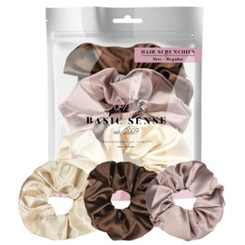 Luxurious Shimmering Hair Satin Scrunchies for Women Updo Ponytail Holder Ties Bands Elastic Bobbles Traceless Scrunchy, A set of 3pcs, Brown Assortment