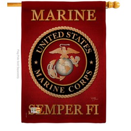 Breeze Decor H108057-DB Marine Corps Burlap Americana Military Impressions Decorative Vertical 28" x 40" Double Sided House Flag