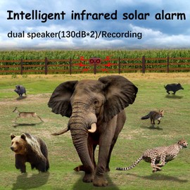 Motion Sensor Alarm Outdoor Noise Maker, Solar Motion Detector Activated Alarm with 13 Sounds Security Strobe Light for Farm Yard Orchard Barn