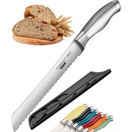 Orblue Serrated Bread Knife with Upgraded Stainless Steel Razor Sharp Wavy Edge Width - Bread Cutter Ideal for Slicing Homemade Bagels, Cake (8-Inch Blade with 5-Inch Handle)