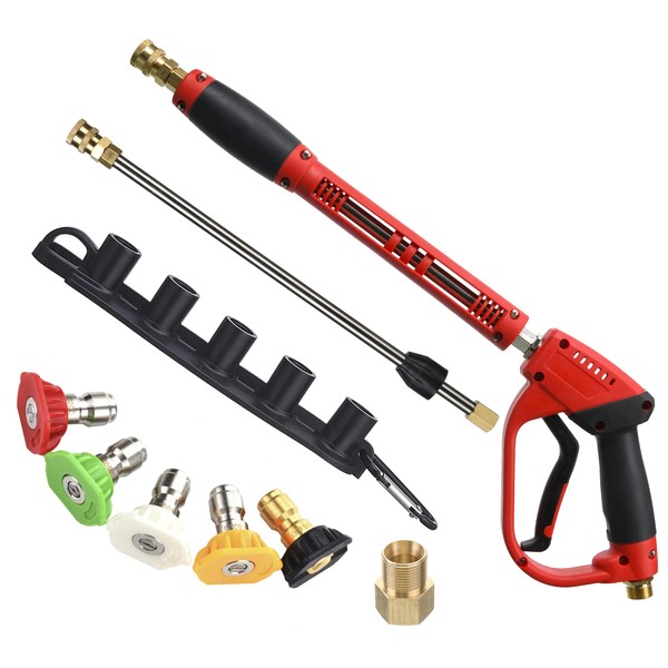 Tool Daily Deluxe Pressure Washer Gun, with Replacement Wand Extension, 5 Nozzle Tips, M22 Fitting, 40 Inch, 5000 PSI