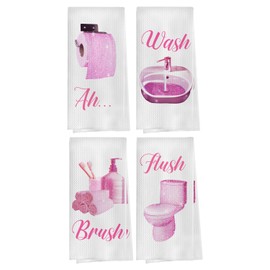 GCFET Pink Bathroom Hand Towels Set - Pink Women Girly Bathroom Decor, Decorative Waffle Hand Towel, 16x24 Inches Set of 4