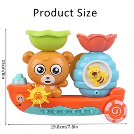 Baby Bath Toys,Bear Bathtub Toy for Toddlers for 1 2 3 4,Baby Sensory Toys Water Toys for Boys Girls,Waterfall Water Station Toy with Scoop