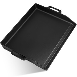 Hiorucet 18 Inch Cast Iron Griddle, Large Flat Top Plate for Gas Grills and Range Oven, Universal BBQ Cooking Grill Griddle Pan Insert with Handles for Indoor/Outdoor, Camping, Tailgating, Parties.