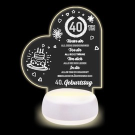Birthday Gifts for 40th Birthday Women Men Acrylic Night Light Decoration Gifts LED Lamp Night Light Gifts for Father Mother Friends Husband Wife Mother's Day Gifts Christmas Gifts