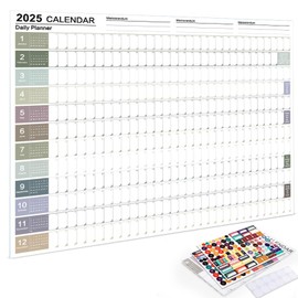 IHCEMIH 2025 Wall planner, Full Year Wall Calendar 2025 B2 Max Daily Planners Large Yearly Family Organiser with Mount Dots and Stickers for Home Office Work School Academic UK (52.5*74.2 cm) Colorful