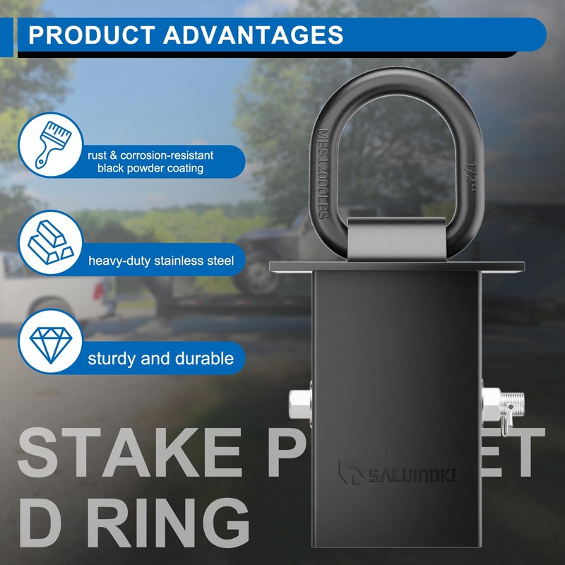 SALUINOKI Stake Pocket D-Ring Heavy Duty with Anti-Loss Lock and