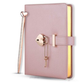 Poshieca Heart Shaped Lock Diary with Key PU Leather Cover Journal Personal Organizers Secret Notebook for Girls & Women B6 Size 5.3x7inch With Rose Gold Ballpoint Pen (Pink Diary With Pen)