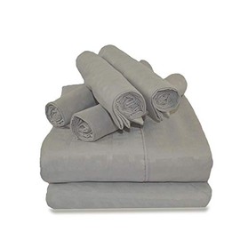 Victoria Valenti Embossed Sheet Set with 4 Pillow Cases, Double Brushed and Ultra Soft with Deep Pockets for Extra Deep Mattress, Microfiber, Queen Silver