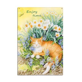 Brightrust Gardening Sundries Planter Plate Tin Sign Panel Antique Interior Wall Hanging (Flowers and Cats)