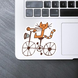 Medium 100mm 'cat Riding Bicycle' Permanent Sticker Decal for Cars/Windows/Bins/Walls etc (DW00097513)