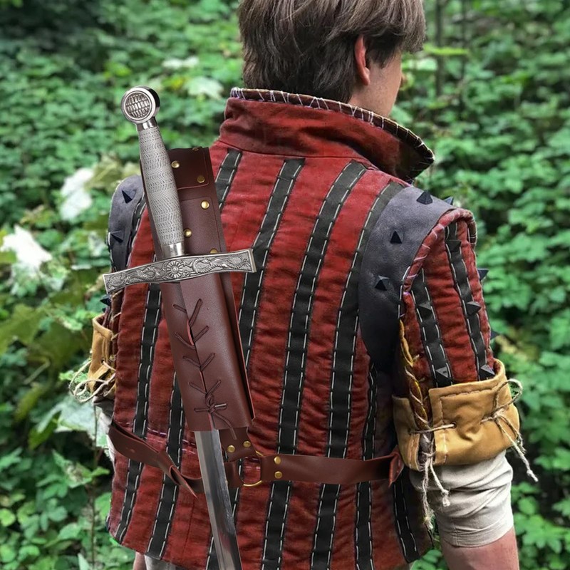 HDBHBH Medieval Sword Back Holster - Leather Shoulder Sheath for