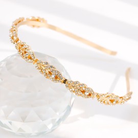 Vovii Bride Headband Wedding Headpiece for Bride, Bridal Headband Headpieces for Wedding, Rhinestone Crystal Wedding Headband Hair Band for Women, Diamond Headband Head Piece for Bride (Gold)