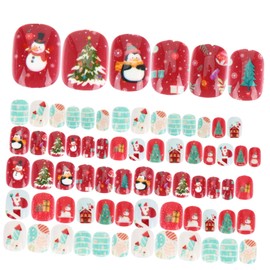 BIUDECO Detachable Fake Nails for Boys and Girls 3 Packs Christmas Themed Kawaii Nail Art Supplies