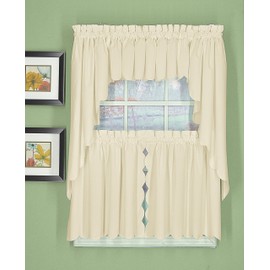 Today's Curtain, Orleans Scallop Curtain, Ecru 36" Tier Pair and Tieback, 60" W x 36" L, Ecru