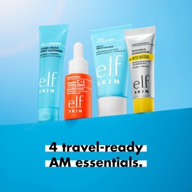 e.l.f. SKIN Wake the e.l.f. Up Skincare Kit, Travel-Size Hydrating Face Cleanser, Sunscreen, Moisturizer & Brightening Serum, Vegan & Cruelty-Free