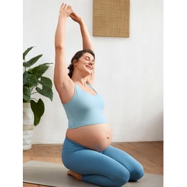 MOMANDA Women's Nursing Bras Longline Sports Breastfeeding V Neck Sleeveless Crop Tank Top with Built in Bra Pure Blue Small