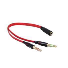 Terasako 3.5mm Female to 2 Male Gold Plated Headphone Mic Audio Y Splitter Flat Cable(Red.)