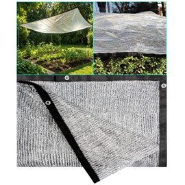 40% Aluminum Foil Shade Cloth 6.5 FT x 8 FT with Grommets & Ball Bungees, Heavy Duty Silver Reflective Sun Block Net Cover for Patio Garden Greenhouse Plant Shade