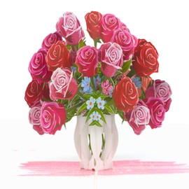 Magic Moments® Queen of Flowers Pop Up Card - Beautiful 3D Birthday Card Large 14 x 19 cm with Envelope for Wife, Mum for Birthday, Anniversary, Valentine's Day - Pop Up Bouquet - I Love You