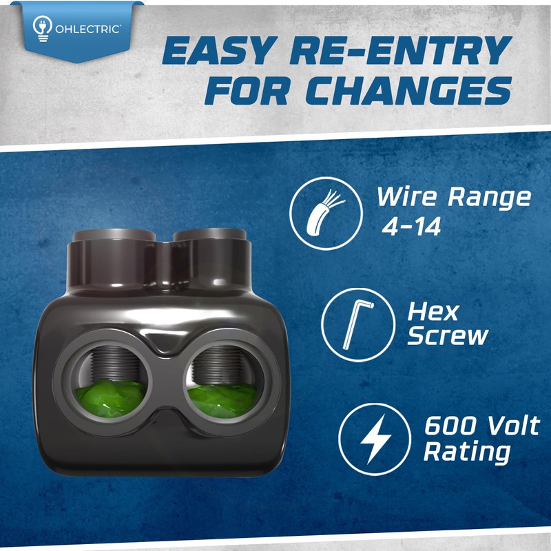 OHLECTRIC Insulated Wire Connector 2 Port Single Side Entry for