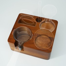 58mm Espresso Tamper Station – JHermitX Acacia Wood Portafilter Stand, Coffee Tamper & Distributor Holder with Tool Organizer and Non-Slip Base