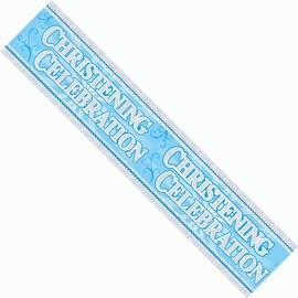 Boy's Christening Party Banner Giant Extra Wide Decoration Blue Garland Religious Church Décor Recyclable Eco Friendly Holographic Shiny Sparkly Party Banner