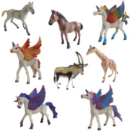 Animal Quest: Hoofed Animals & Mythical Foals - 8 Piece Set, Toy Figurine Collection, Real & Fantasy, 3.5-4.75" Miniatures, Play & Display, Kids 3+