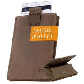 GARZINI Magic Wallet, RFID Wallet for Men, Genuine Leather with Space for Cards, Mini Wallet as a Gift for Men, 02 Java Brown, With coin compartment