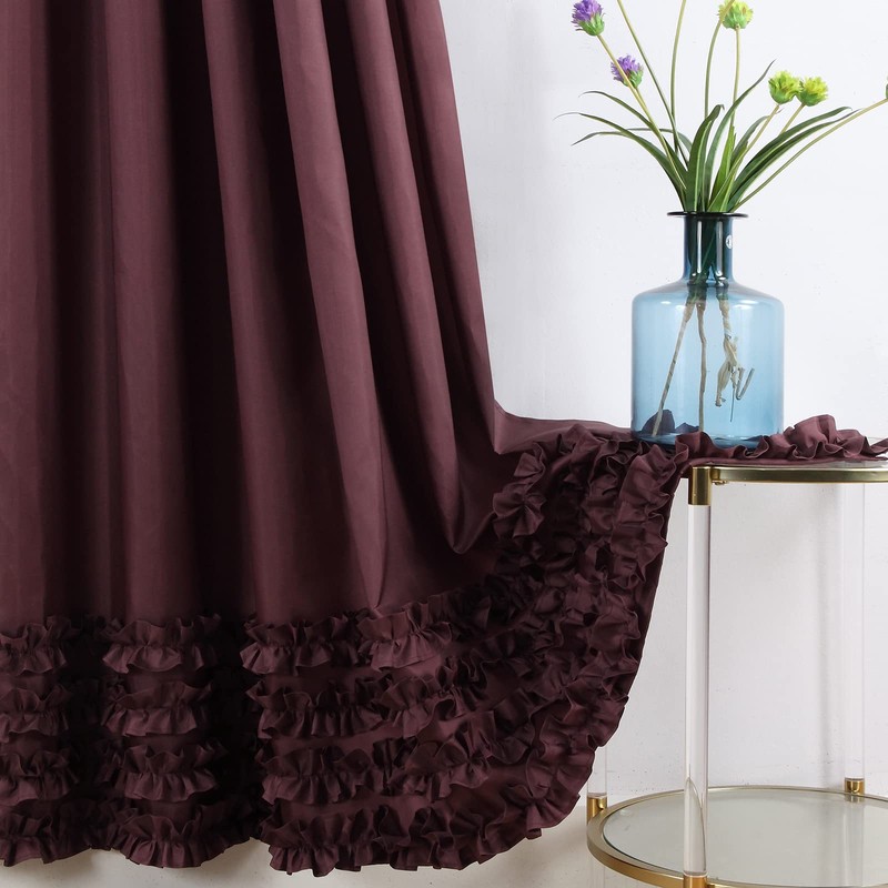 MVSUTA Ruffled Brown Modern Polyester Fabric Shower Curtain,Solid Chocolate Boho