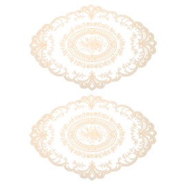 QUARKZMAN Pack of 2 Retro Lace Placemats 12 x 16 Inches Oval Embroidered Table Place Mat French Crochet Doily Coasters Cup Mat for Home Wedding Pure Beige
