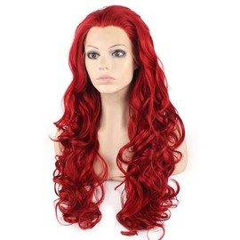 Mxangel Long Wavy Celebrity Half Hand Tied Synthetic Lace Front Red Costume Party Wig