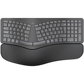 MOKURU Wireless Ergonomic Keyboard, Split Keyboard with Wrist Rest, Full Size 2.4G BT Computer Keyboard, Compatible with Windows, Mac OS, PC Computer/Laptop (Black)